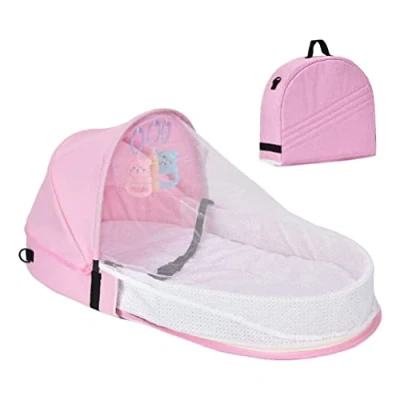 Abbildung von PUNELE Reisebett Baby, Baby Travel Krippe, Tragbares Reisebett, Babybett Wickeltasche, 2 in 1 Faltbar mit Moskitonetz Babyliege Kleinkinder