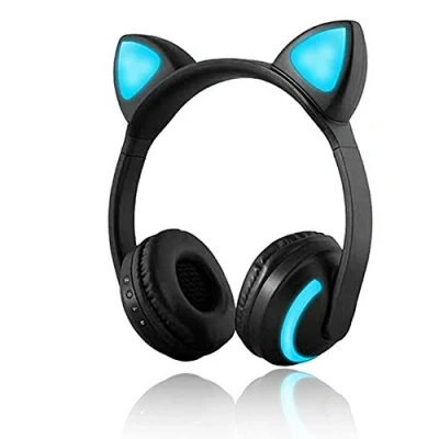 Abbildung von Kabelloser Bluetooth Kopfhörer, Katzenohren, LED Licht, blinkend, Stereo Headset, kompatibel mit Smartphones, PC, Tablet, 7 Farben