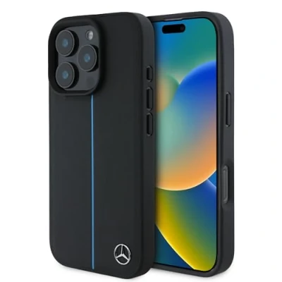 Abbildung von CG MOBILE Mercedes Benz HC Handyhülle, entworfen für iPhone 16 Pro Max, langlebig, stoßfest, kompatibel mit Magsafe, Blue Line Lederhülle, Schwarz