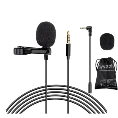 Abbildung von Gyvazla Lavalier Mikrofon,2M Mini Omnidirectional Kondensator Lapel Mic mit 2 externen Mikrofonadaptern für Smartphone, PC, Kameras