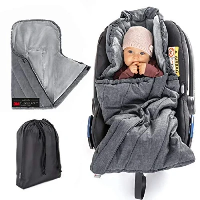 Abbildung von Zamboo Fußsack 3M PRO für Babyschale mit warmer Thinsulate Füllung Baby Winter alle Autositze (3 Punkt und 5 Gurt) / Babyfußsack Tasche Grau