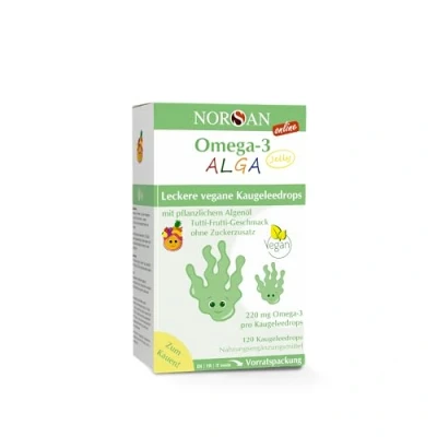 Abbildung von NORSAN Omega 3 vegan Kids JELLY 120 hochdosiert/Omega hochdosiert 220mg pro Kaugeleedrops/veganes mit EPA &amp; DHA/Omega Tutti Frutti Geschmack