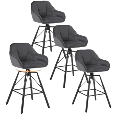 Abbildung von WOLTU Barhocker 4 er Set, 360drehbar Barstuhl Bistrohocker mit Rückenlehne Tresenhocker Lehne Fußstütze Beinen, drehbar, gepolstert, Samt Metall, Dunkelgrau, BH397dgr