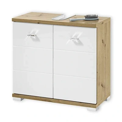 Abbildung von Stella Trading Badezimmer Waschbeckenunterschrank in Artisan Eiche Optik, Weiß Moderner Bad Unterschrank Badezimmerschrank mit viel Stauraum 60 x 52 30 cm (B/H/T)