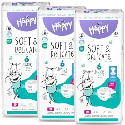 Abbildung von bella baby Happy Windeln Größe 6 Junior Extra 15+ kg 144 Stück, DERMATEST &amp; OEKO TEX Siegel, Babywindeln Einweg