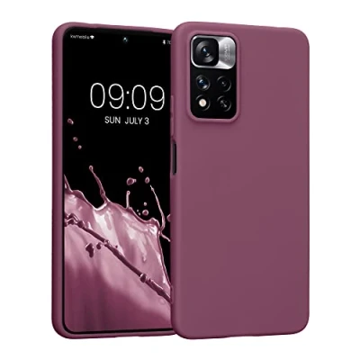 Abbildung von kwmobile Hülle kompatibel mit Xiaomi Redmi Note 11 Pro+ 5G / Pro Plus weiches TPU Silikon Case Cover geeignet für kabelloses Laden Bordeaux Violett