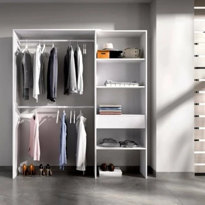Abbildung von Dmora Lhotse, Gestell für begehbaren Kleiderschrank, Schrank offen, 160x40h187 cm, Weiß