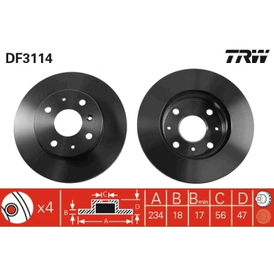 Abbildung von TRW DF3114 Bremsscheibe 234 18 4 100 Belüftet lackiert DAIHATSU: CHARADE 4, Gran Move, Move
