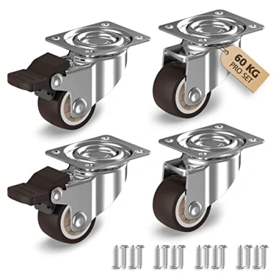 Abbildung von RAVN HAMAN 4er Set Möbelrollen 25 mm Lenkrollen mit Bremse bis 15 kg pro Rad Kleine Gummirollen für Innen Leise abrollend &amp; bodenschonend Transportrollen viele Bodenarten