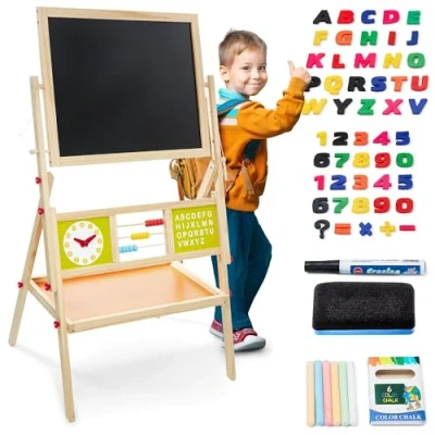 Abbildung von Mamabrum Standtafel 2 in 1 Kindertafel Magnetische Kreidetafel und Whiteboard