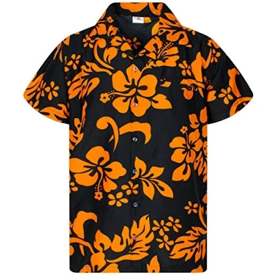Abbildung von King Kameha Funky Hawaii Hemd, Herren, Kurzarm, Hibiscus, Schwarz Orange, L