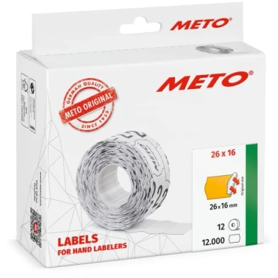 Abbildung von Meto Etiketten für Handauszeichner (26x16 mm, 2 zeilig, 12.000 Stück, fluor orange, permanent haftend, METO, Contact, Sato, Avery, Tovel, Samark etc.)