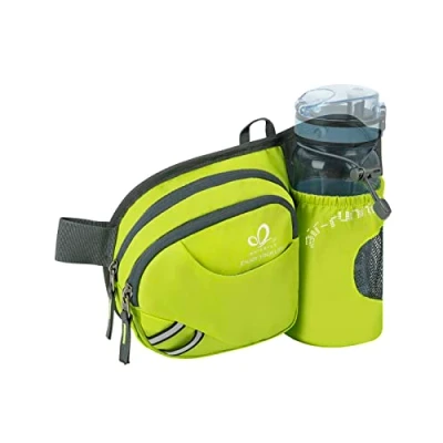 Abbildung von WATERFLY Gürteltasche Bauchtasche mit Flaschenhalter Damen und Herren, Atmungsaktiv Sport Hüfttasche für Laufen Radfahren Camping Klettern Reisen Wandern Joggen Hundetraining(Hellgrün)