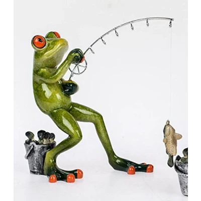 Abbildung von formano Dekofigur lustiger Frosch als Angler, hellgrün, stehend, 15 cm