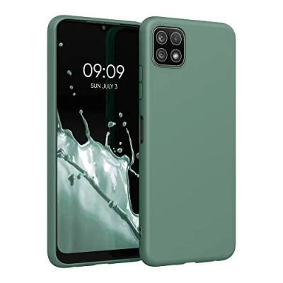 Abbildung von kwmobile Hülle kompatibel mit Samsung Galaxy A22 5G weiches TPU Silikon Case Cover geeignet für kabelloses Laden Tannengrün