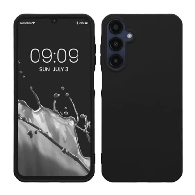 Abbildung von kwmobile Hülle kompatibel mit Samsung Galaxy A25 weiches TPU Silikon Case Cover geeignet für kabelloses Laden Schwarz