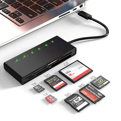Abbildung von USB C Multi Kartenlesegerät, SD/TF/CF/Micro SD/XD/MS Type 5Gps High Speed 7 in 1 SD kartenleser für SDXC SDHC TF Micro CF MS MMC Card, Karte Adapter lesen 5 Karten gleichzeitig