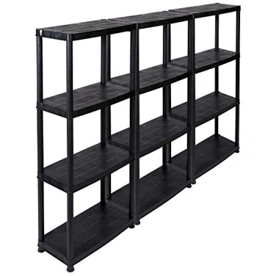 Abbildung von Kreher 3 Stück Kunststoffregal, Kellerregal, Lagerregal. 4 Böden, Schwarz, max. 100 kg pro Regal. 61 x 30.5 130 H cm TÜV Rheinland