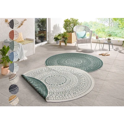Abbildung von NORTHRUGS Teppich &quot;Porto Wendeteppich&quot;, rund, In &amp; Outdoor, Wetterfest, Balkon, Garten, Wohnzimmer, Wasserfest