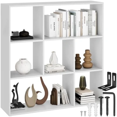 Abbildung von tectake® Bücherregal, Raumteiler, Schrank Regal als Raumteiler im Wohnzimmer, Trennwand Kinderzimmer, Schlafzimmer, Küche oder Garderobe, Würfelregal, Aufbewahrung Büro, Schuhregal (weiß)