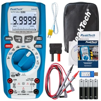 Abbildung von PeakTech P 3442 True RMS Digital Multimeter für Elektriker mit 60000 Counts &amp; 4.0 Bluetooth, Profi Handmultimeter, Auto Hold, TÜV/GS, Spannungsmesser, Durchgangsprüfer, Messgerät CAT III 1000V, Blau