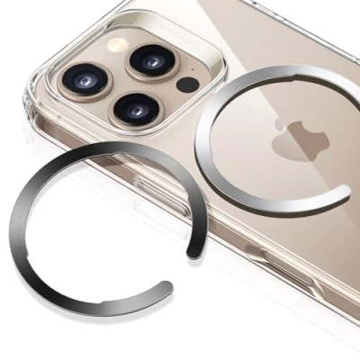 Abbildung von ESR HaloLock Universal Ring, 2 Stück magnetisches kabelloses Laden Umwandlungskit, kompatibel mit MagSafe Metallring Zubehör, iPhone 16/15/14/13/12 Series und Galaxy S23/S22/S21/S20, Schwarz Silber