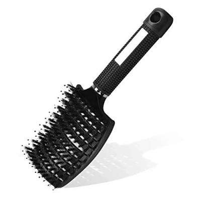 Abbildung von URAQT Haarbürste ohne Ziepen, Profi Entwirrungsbürste mit Griff, Wildschweinborsten Haarstyling Bürste für Lange Feine Dicke Lockige Haare, Schwarz
