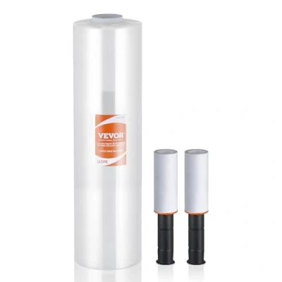 Abbildung von VEVOR Stretchfolie 381 mm x 366 m 1 Packung 80 Gauge Industriestärke transparente langlebige Palettenfolie strapazierfähige Schrumpffolie mit Griffen zum Verpacken von Paletten Versand und Umzügen