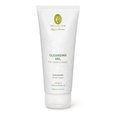 Abbildung von PRIMAVERA Cleansing Gel 2 in 1 Deep Cleanse 100 ml Naturkosmetik Reinigungsgel, Gesichtsreinigung für jede Haut entfernt Make up effektiv, absorbiert überschüssigen Talk vegan