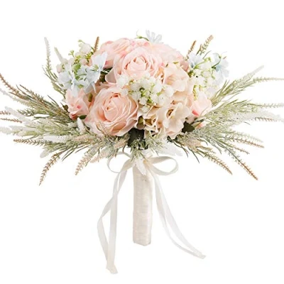 Abbildung von LESING Brautsträuße, künstliche Rosen, handgefertigt, romantisch, für Braut, Brautjungfer, Blumenstrauß, Rosa