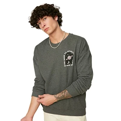Abbildung von Trendyol Herren Rundhalsausschnitt, einfarbig Sweatshirt, Anthracite, Small