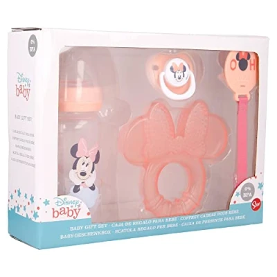 Abbildung von Stor Schnuller Set Disney Baby Mickey oder Minnie Mouse mit Beißring und Flasche, im Geschenkkarton