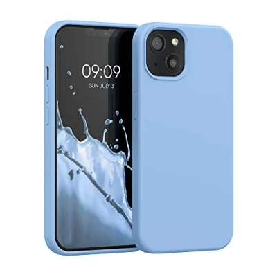 Abbildung von kwmobile Hülle kompatibel mit Apple iPhone 13 Silikon Handy Case Handyhülle weiche Oberfläche kabelloses Laden Taubenblau