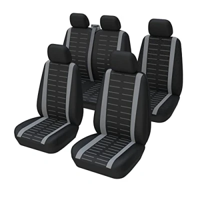 Abbildung von TOYOUN Universal Sitzbezüge für Auto, Lieferwagen, komplettes Set 5 Sitzer, Vordersitzbezüge mit 1 + 2 Doppelsitzbezügen, Beifahrersitzbezüge, Kombis, Crew, Van, Kombi MPV, Grau…