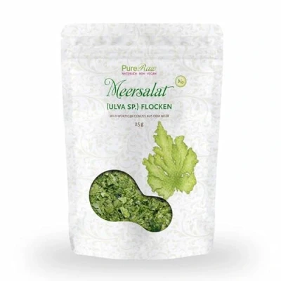Abbildung von Meersalat Ulva Bio Algen Flocken Getrocknet Atlantik (Roh Vegan) Meerlattich Milde Grünalgen als Gewürz, Salzersatz, Seetang Snack Organic Raw Atlantic Dried Seaweed Sea Lettuce Flakes PureRaw 25g