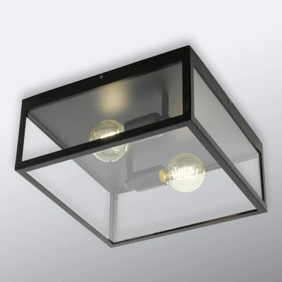 Abbildung von Eglo 49392 Deckenleuchte CHARTERHOUSE Stahl schwarz, Glas klar E27 max.2X40W H:16cm L:36cm B:36cm dimmbar