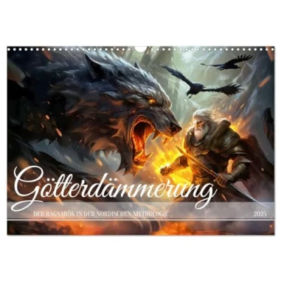 Abbildung von Götterdämmerung der Ragnarök in nordischen Mythologie (Wandkalender 2025 DIN A3 quer), CALVENDO Monatskalender