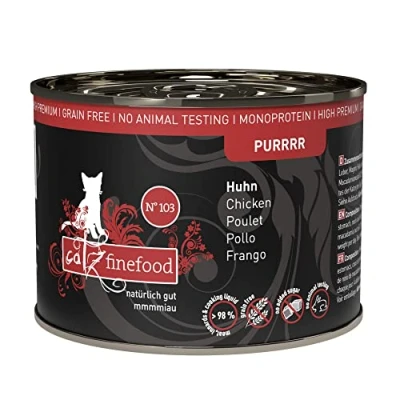 Abbildung von catz finefood Purrrr Huhn Monoprotein Katzenfutter nass N 103, für ernährungssensible Katzen, 70% Fleischanteil, 6 x 200g Dose