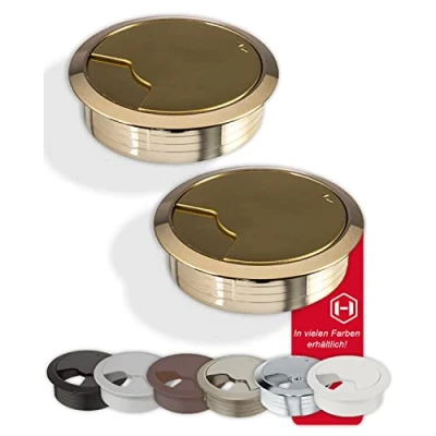Abbildung von Gedotec Kabeldurchführung Schreibtisch aus stabilem ABS Kunststoff 2 Stück runde Kabeldurchlässe 60mm Entry Kabeldose Goldfarben Kabelführung zum Eindrücken kabelkanal