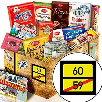 Abbildung von Ortsschild 60 Geschenke zum Geburtstag Mann DDR Schokolade Box