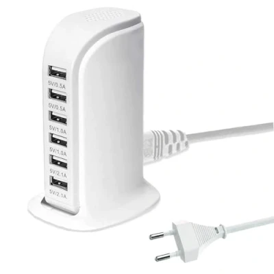 Abbildung von Mehrfach USB Ladegerät, 30 W 6 Port Netzteil Desktop Ladestation Hub Wandsteckdosen Ladegerät kompatibel mit iPhone/Samsung/Telefone/Tablets usw. (Weiß)