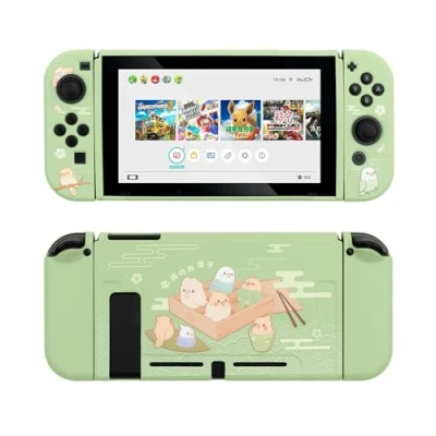 Abbildung von GeekShare Green Schutzhülle Kompatibel mit Nintendo Switch, TPU Slim Case Cover Fit Schalterkonsole und Joy Con (kleine Papageien) [Videospiel]