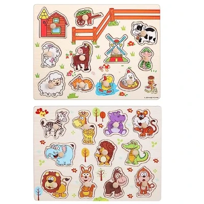 Abbildung von DAGORD Holzpuzzle Tiere Baby Spielzeug Puzzle ab 1 2 3 Jahre Montessori Steckpuzzle Holz Bauernhof mit Großen Holzknöpfen zum Greifen Lernspielzeug für Jungen und Mädchen Kindergeschenke