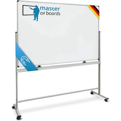 Abbildung von Master of Boards Magnettafel Whiteboard mit Ständer 100 x 150cm mobiles White Board auf Rollen doppelseitige Stativdrehtafel magnetisch, beschreibbar, rollbar, leicht abwischbar Stifteablage