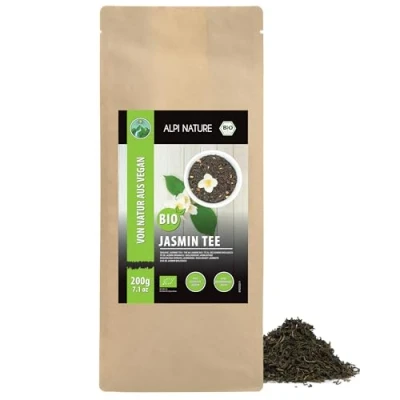 Abbildung von Bio Jasmintee (200g), Loser Jasmin Tee, Grüner Tee mit Jasminblüten aus kontrolliert biologischem Anbau, getrocknet, geschnitten, ohne Zusätze