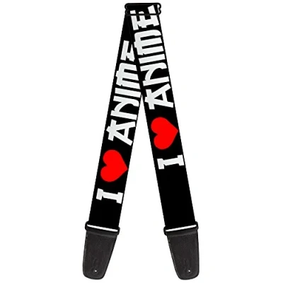 Abbildung von Gitarrengurt I Heart Anime Bold schwarz weiß rot 5,1 cm breit