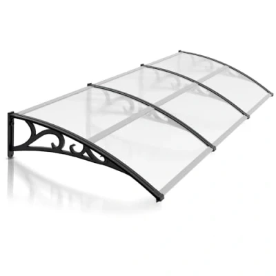 Abbildung von Jiubiaz Vordach für Haustür 300x100 cm, Polycarbonat Pultvordach Überdachung 6 mm, PP Halterung, Transparentes Pultbogenvordach, Extrem witterungsbeständig, schützt vor Regen, Schnee und UV Strahlen