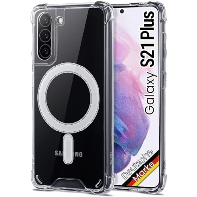Abbildung von JProtect Magnetische Handyhülle für Samsung Galaxy S21 Plus MagSafe Hülle/Stoßfeste Hülle Transparent/Case mit Magnet