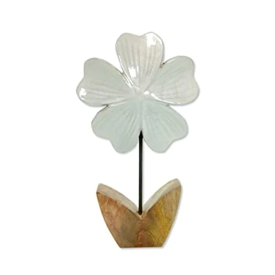 Abbildung von Holz Figur Blume glasiert weiß 15 x 26cm Dekofigur Tisch Deko Holzblume Skulptur
