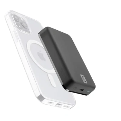 Abbildung von Cellularline Wireless Powerbank Mag 10000 Tragbares Ladegerät kompatibel mit Safe System Kapazität 10000mAh Kabelloses Laden 7.5W Für iPhone 12 und höher Schwarz